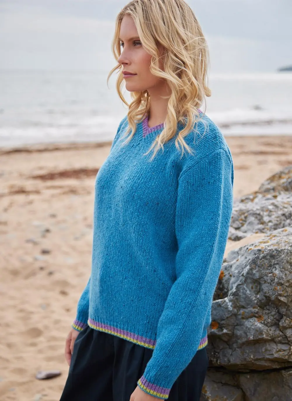 Mespil Cashmere V-Neck Contrast Sweater