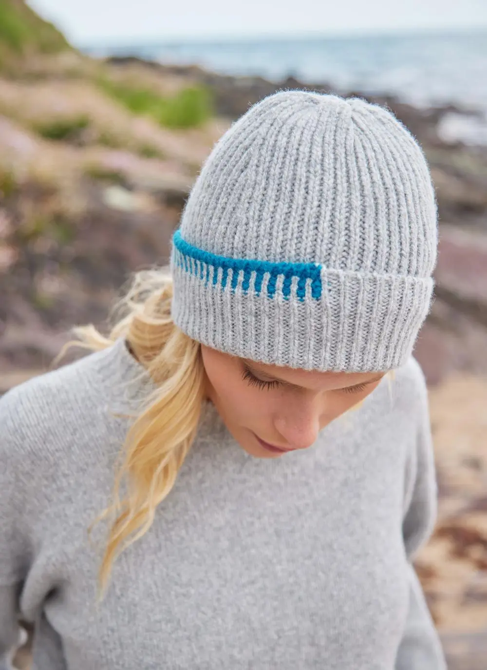 Fisherman Wool Cashmere Blanket Stitch Beanie