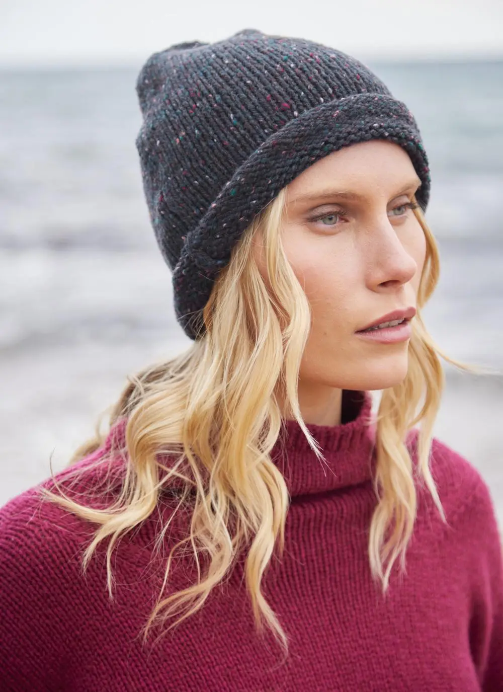 Fisherman Donegal Fleck Beanie with Roll Hem 