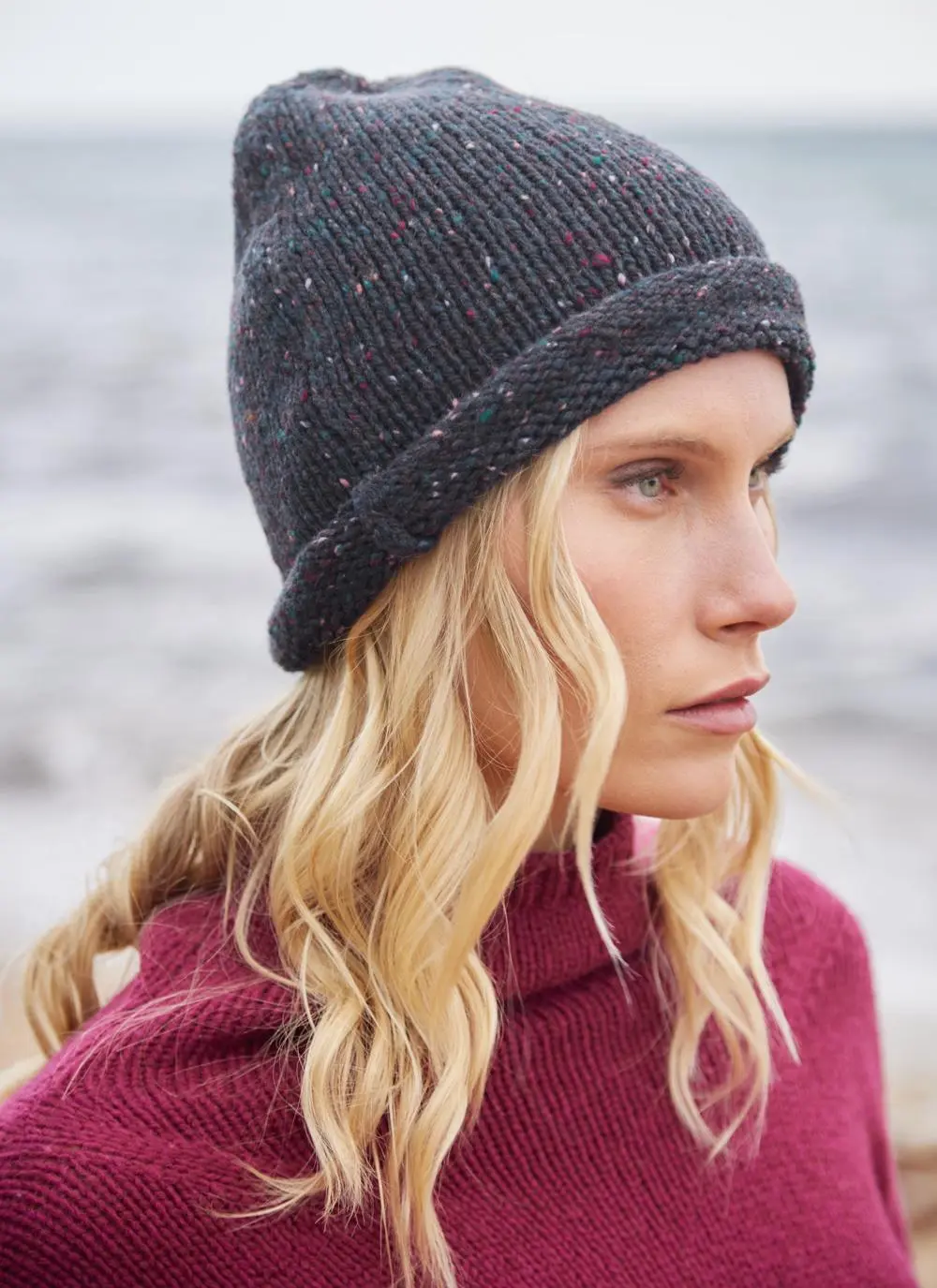Fisherman Donegal Fleck Beanie with Roll Hem 