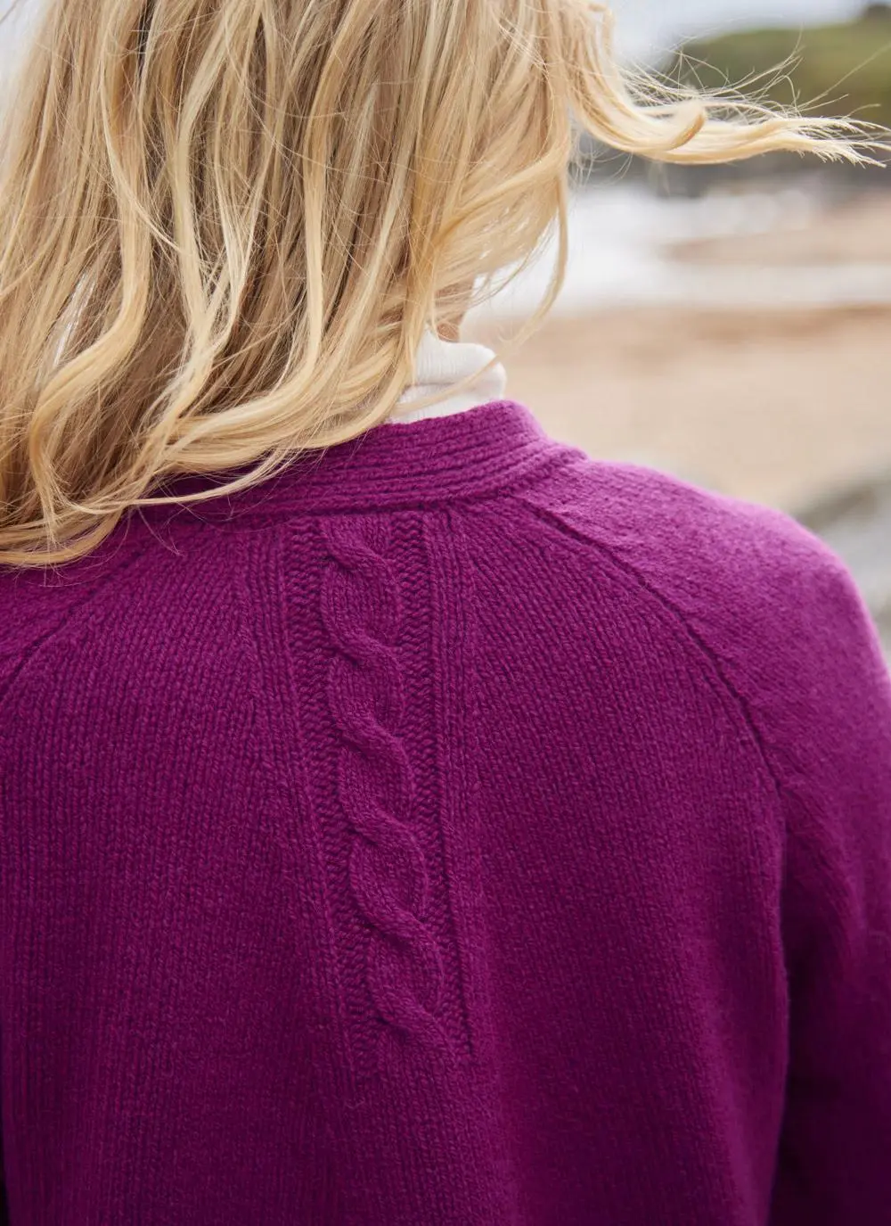 Fisherman Cashmere Raglan Cable V-Neck Cardigan