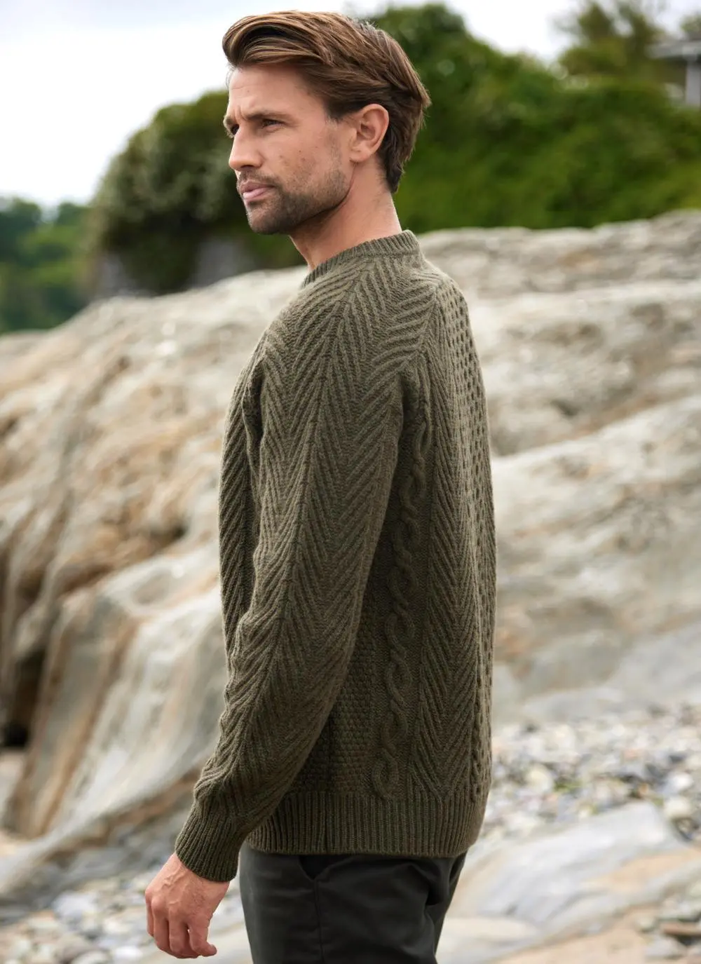 Fisherman Lambswool Aran Crew Neck Sweater