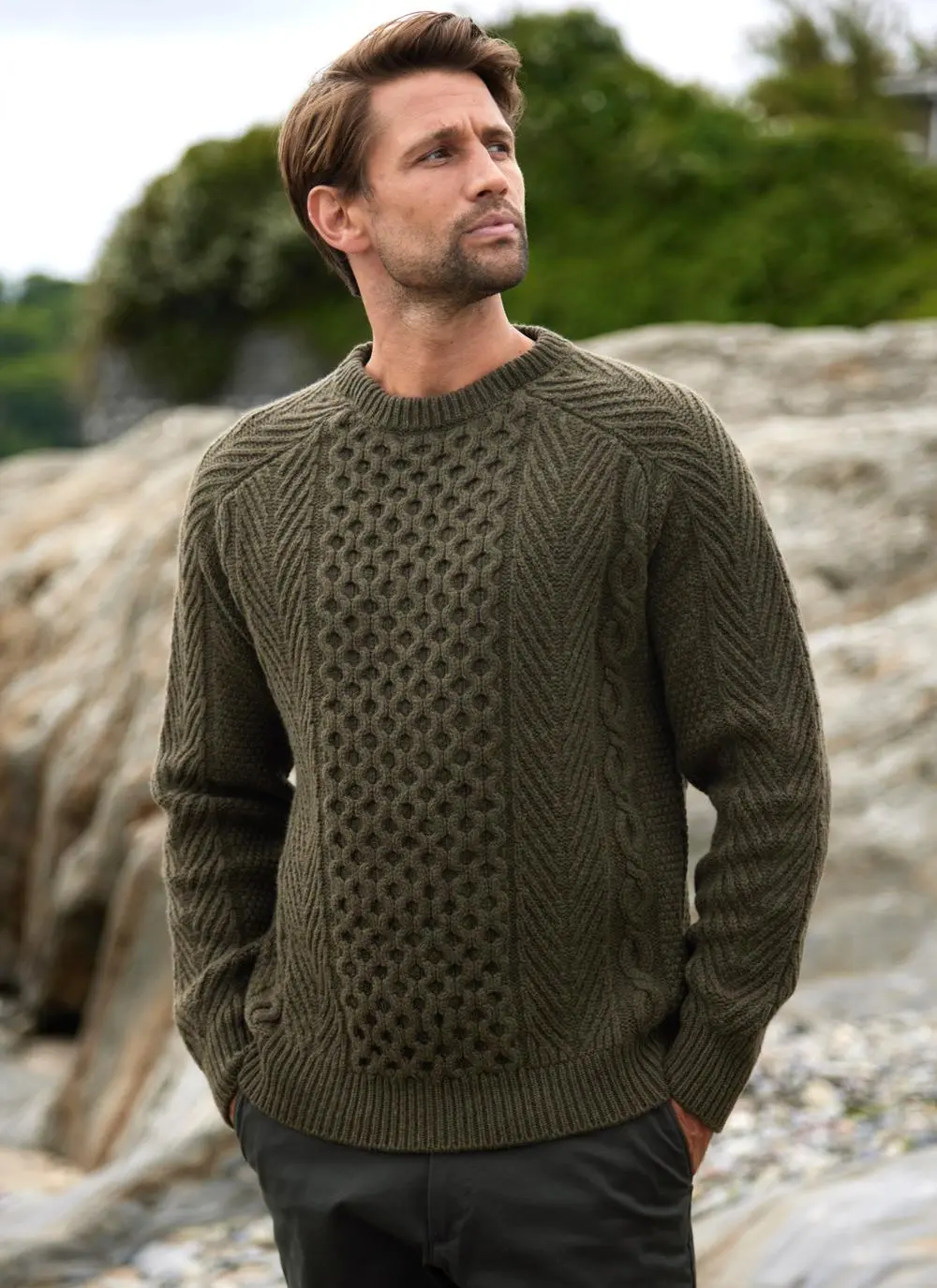 Fisherman Lambswool Aran Crew Neck Sweater