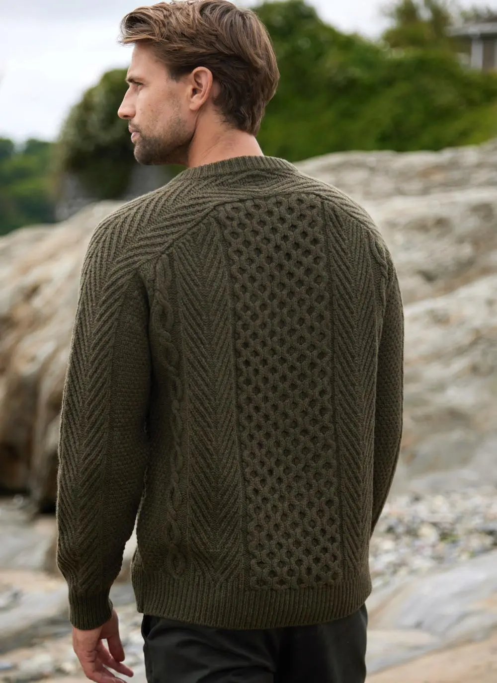 Fisherman Lambswool Aran Crew Neck Sweater