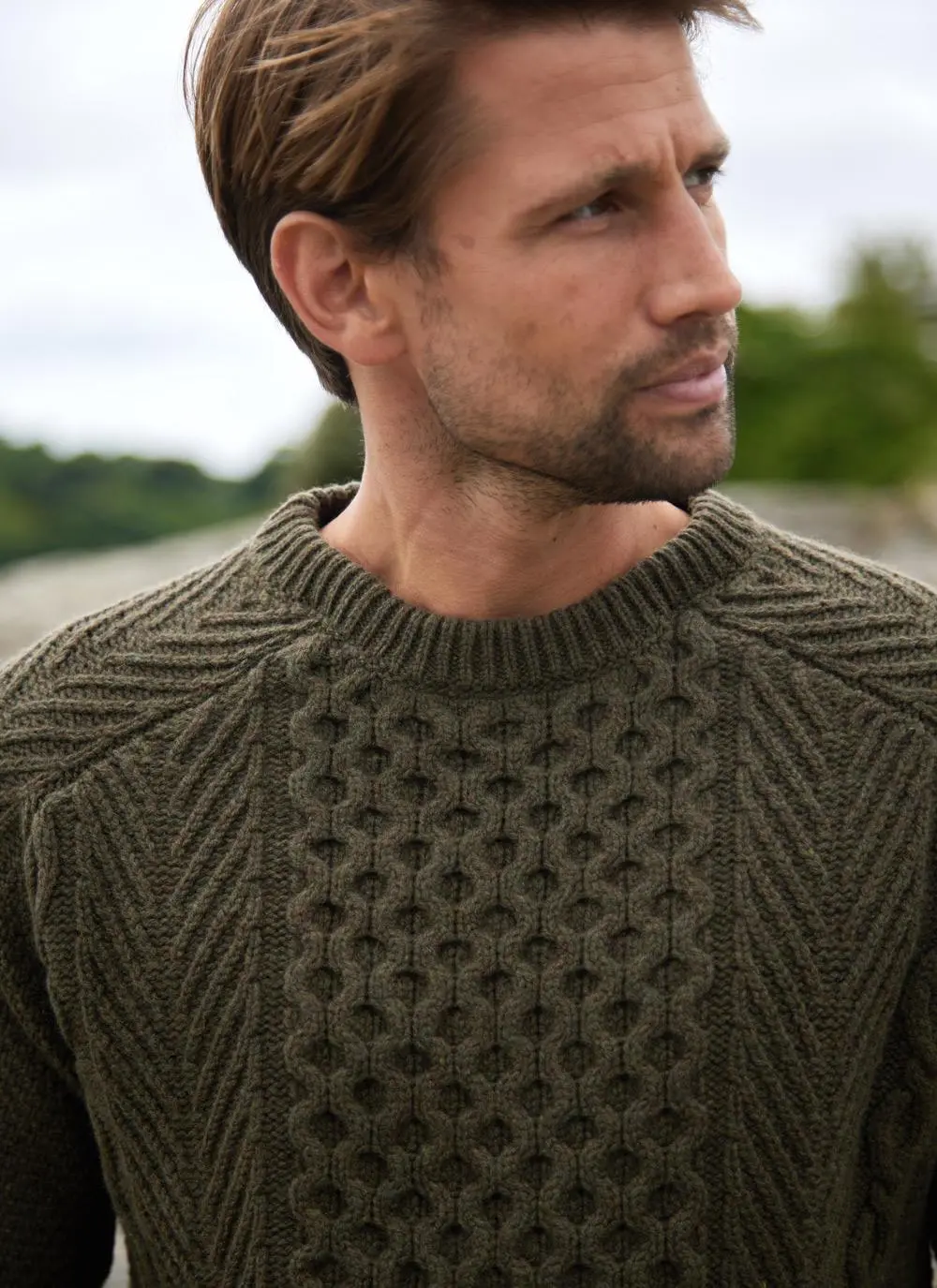 Fisherman Lambswool Aran Crew Neck Sweater