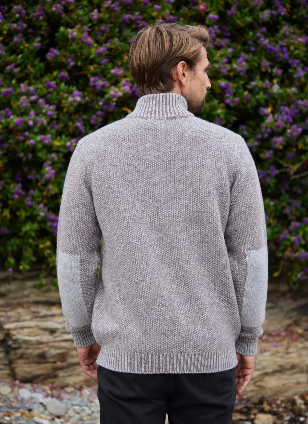 Lambswool Seed Stitch Zip Neck Sweater