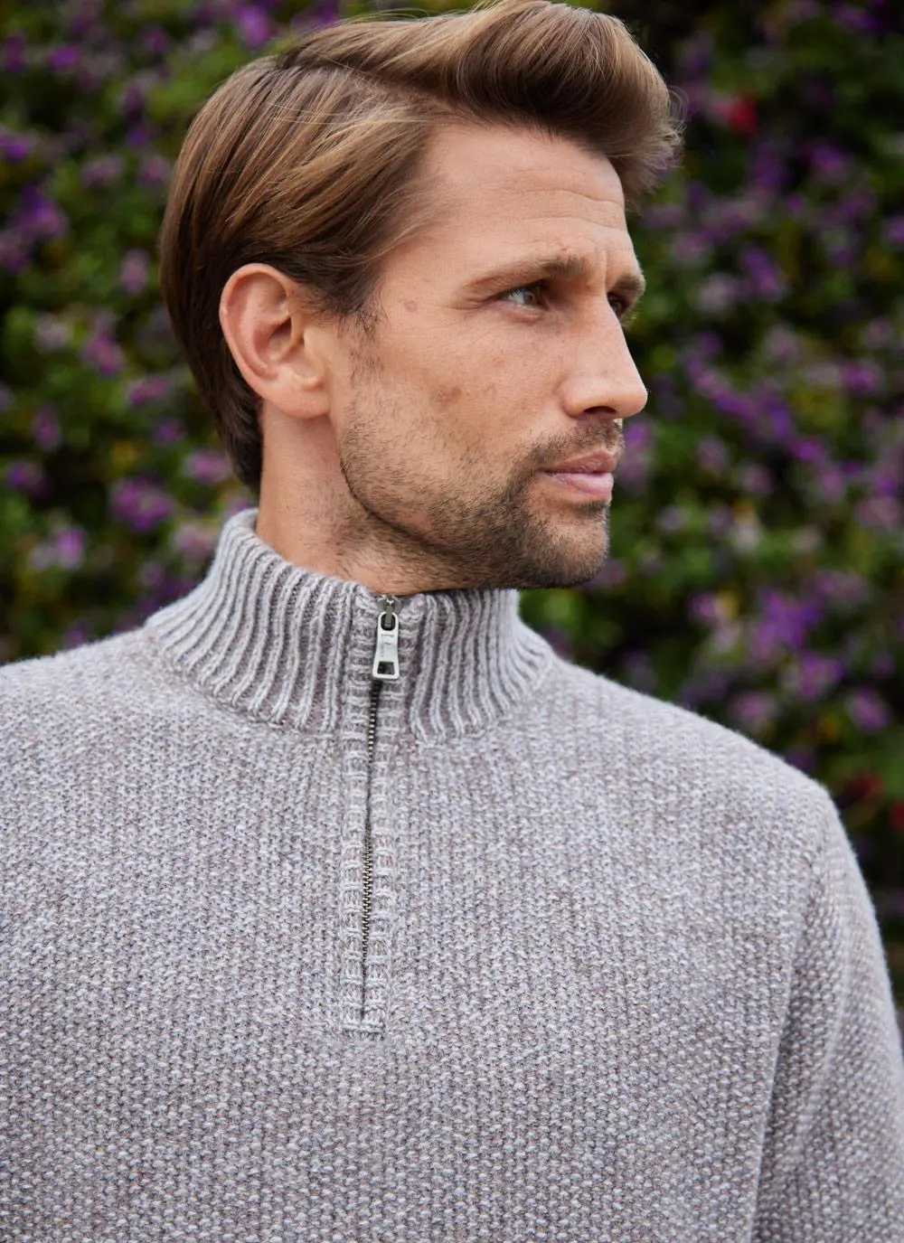 Lambswool Seed Stitch Zip Neck Sweater