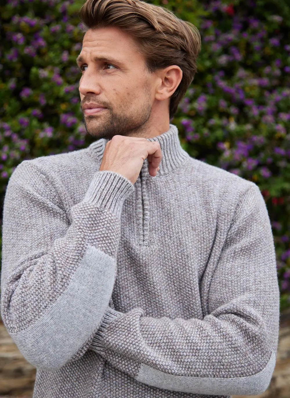 Lambswool Seed Stitch Zip Neck Sweater