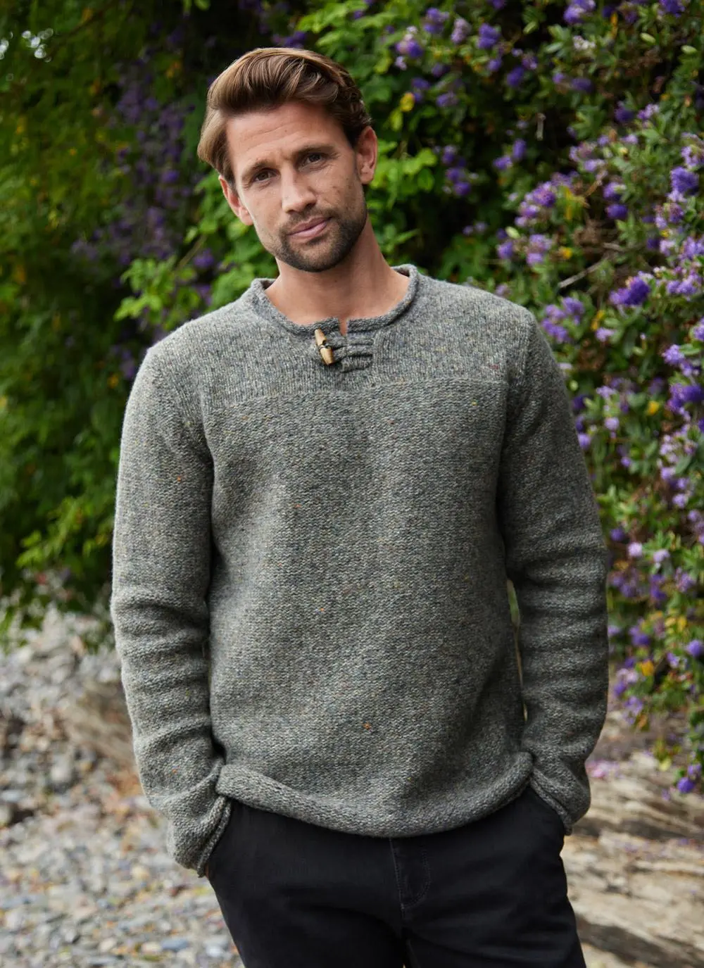 Fisherman Wool Cashmere Toggle Roll Neck Sweater