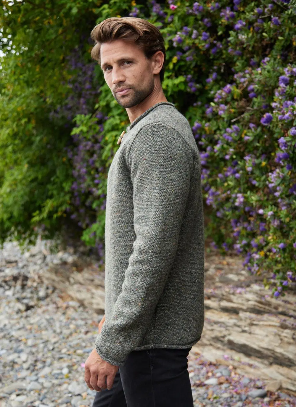 Fisherman Wool Cashmere Toggle Roll Neck Sweater