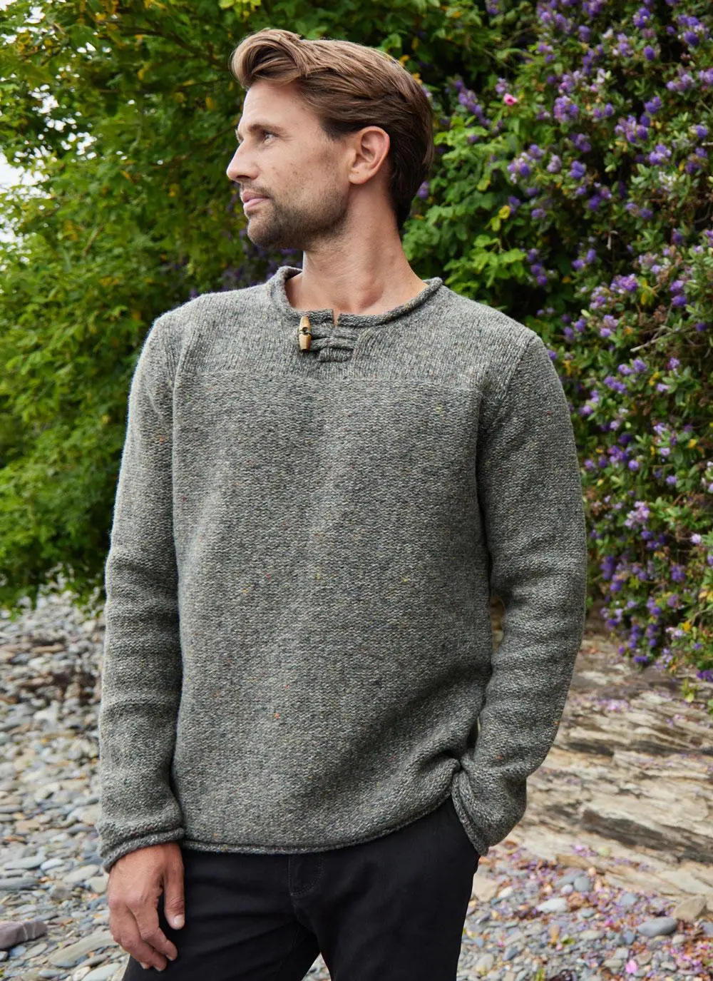 Fisherman Wool Cashmere Toggle Roll Neck Sweater