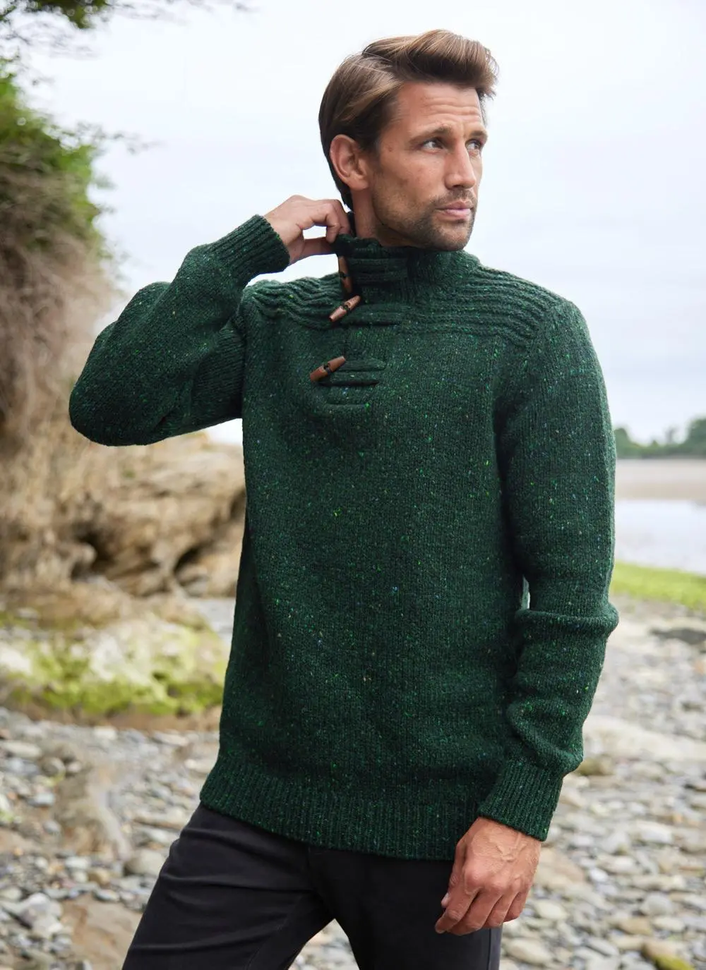 Fisherman Toggle Buttoned Collar Sweater