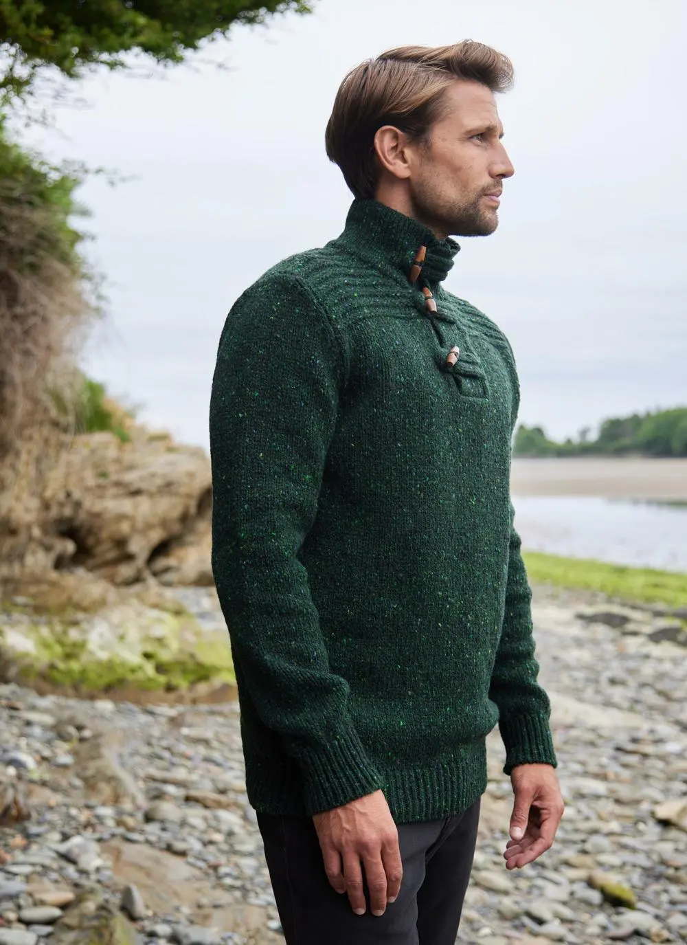 Fisherman Toggle Buttoned Collar Sweater