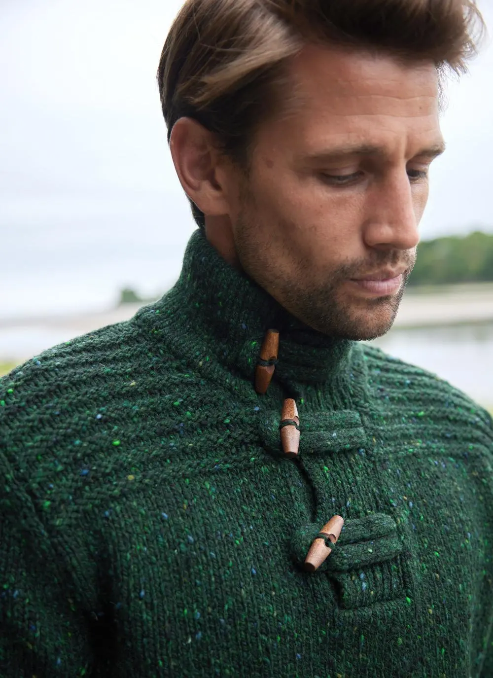 Fisherman Toggle Buttoned Collar Sweater