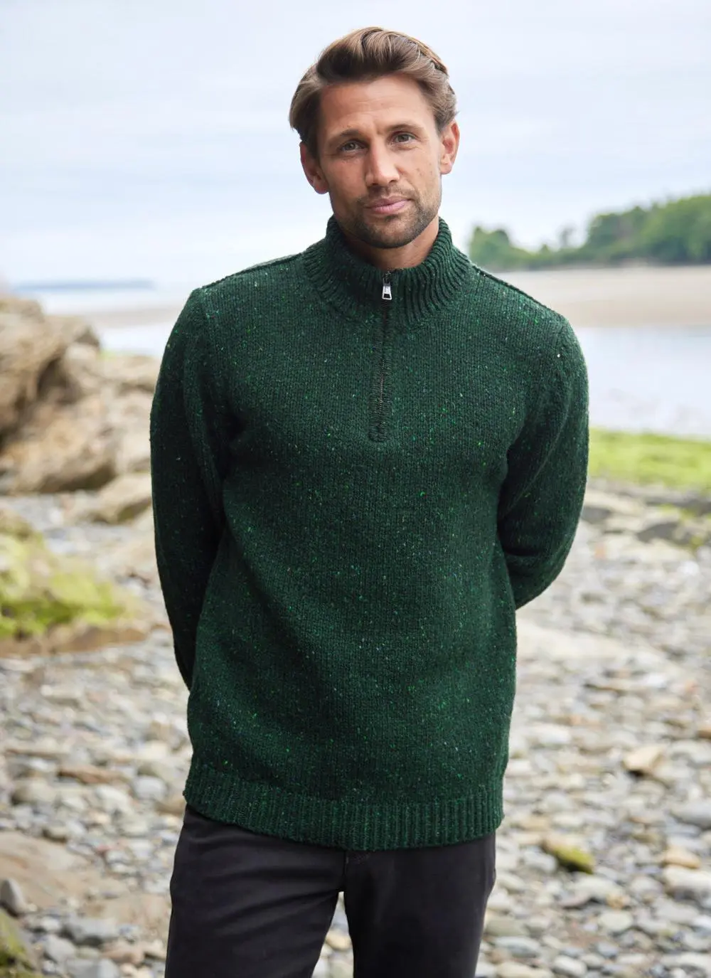 Fisherman Donegal Fleck Half Zip Sweater