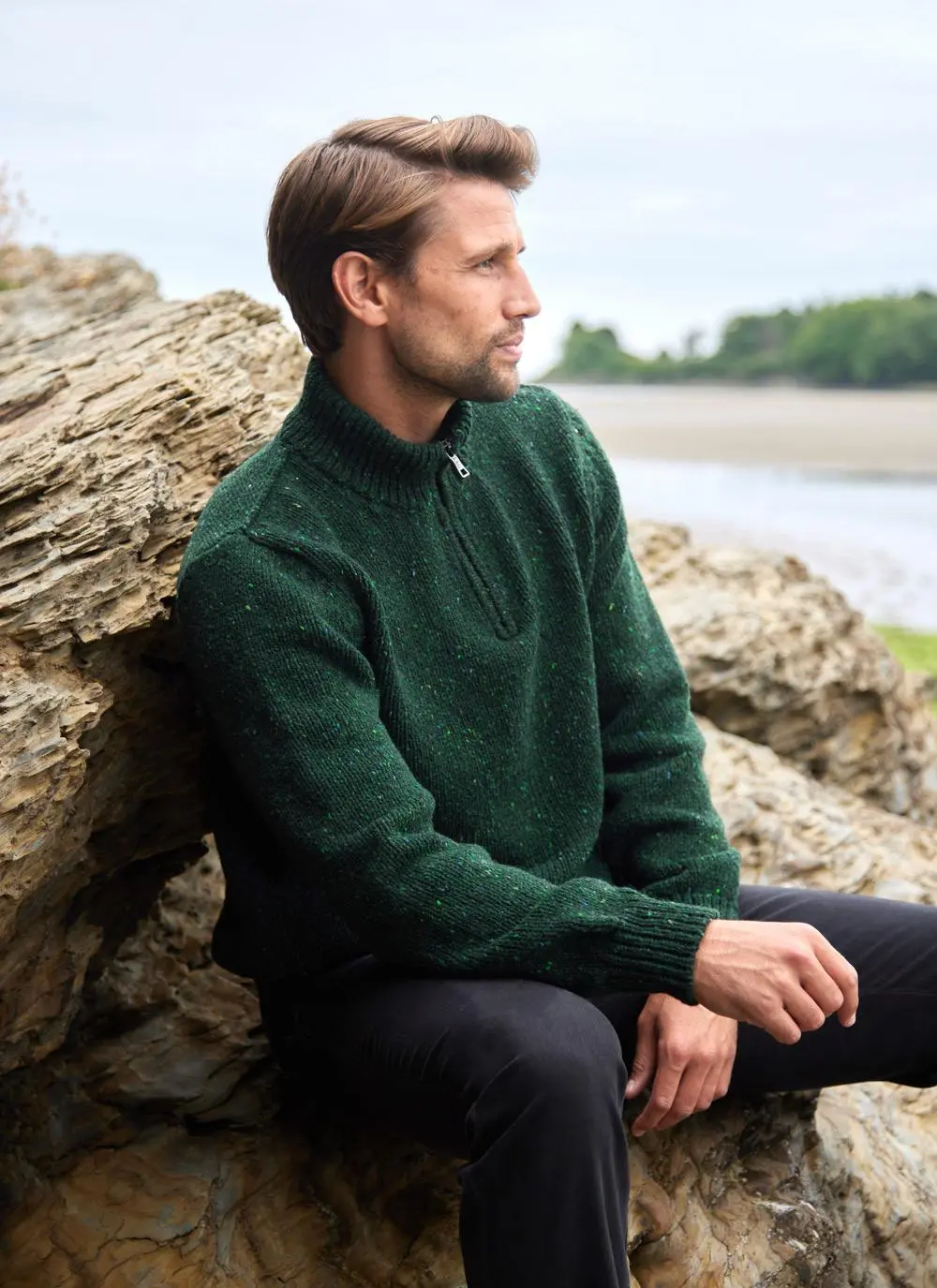 Fisherman Donegal Fleck Half Zip Sweater