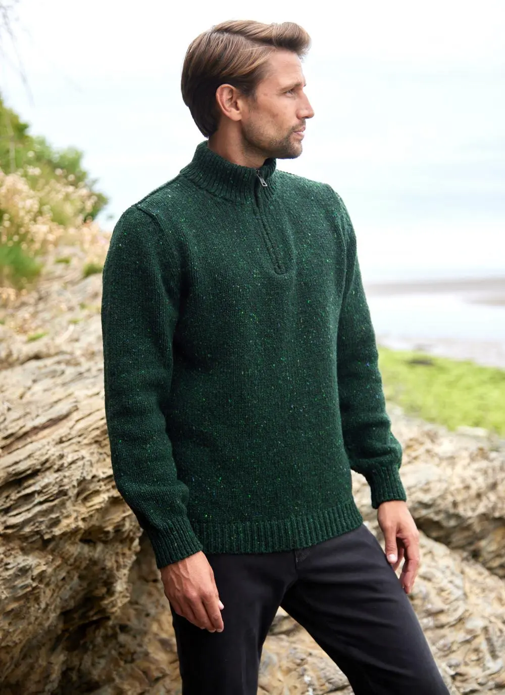 Fisherman Donegal Fleck Half Zip Sweater