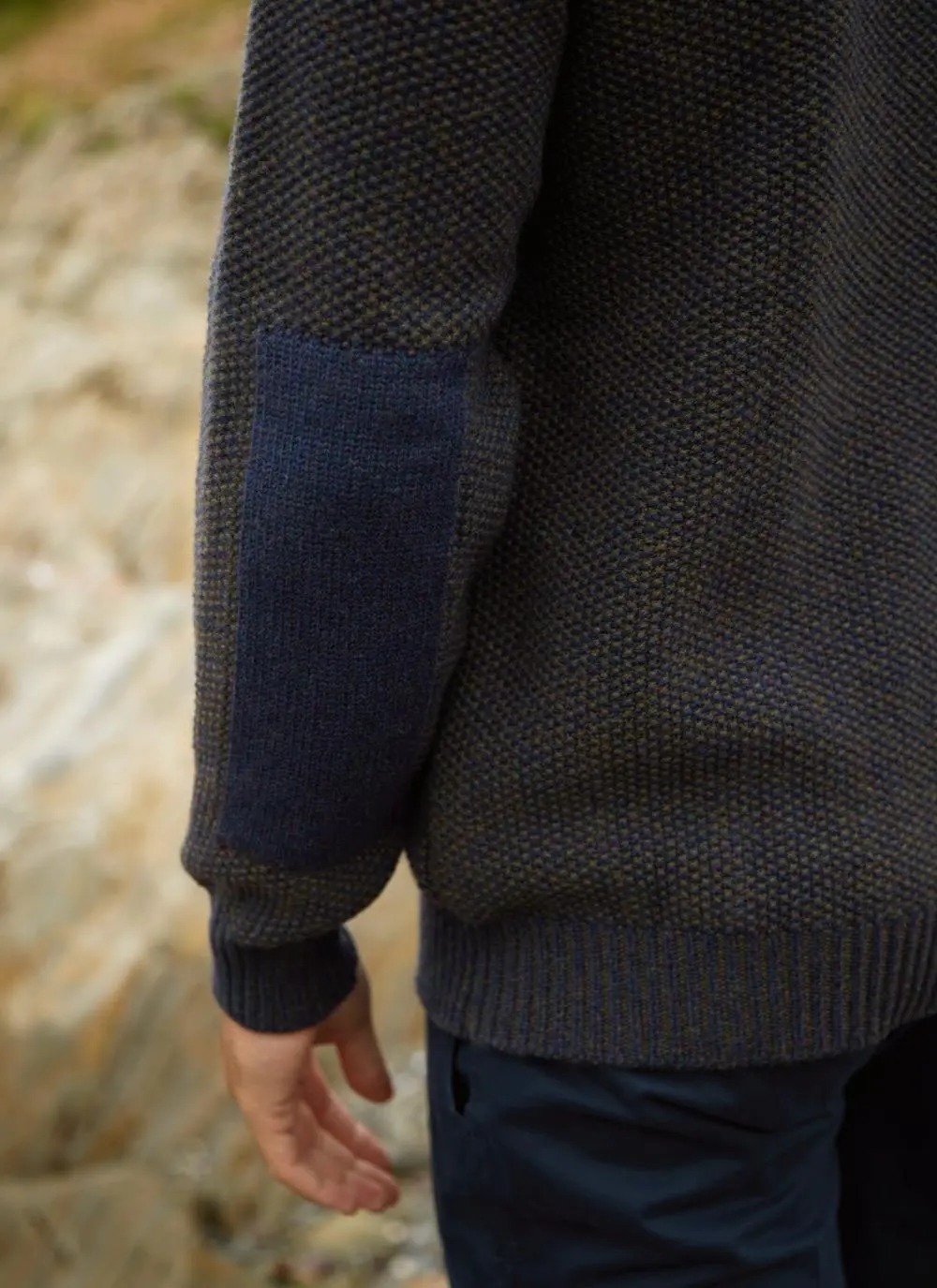 Fisherman Lambswool Seed Stitch Zip Neck Sweater