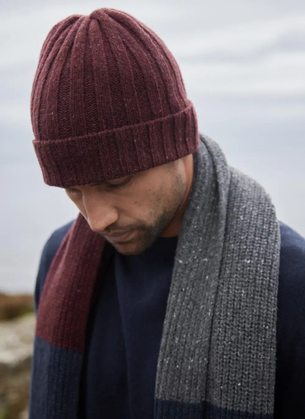 Wool Cashmere Tweed Ribbed Hat 