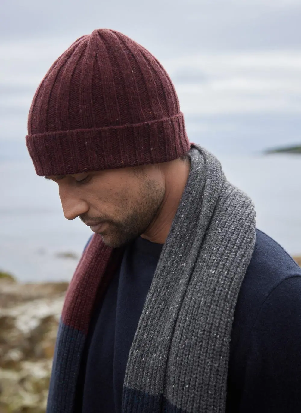 Wool Cashmere Tweed Ribbed Hat 