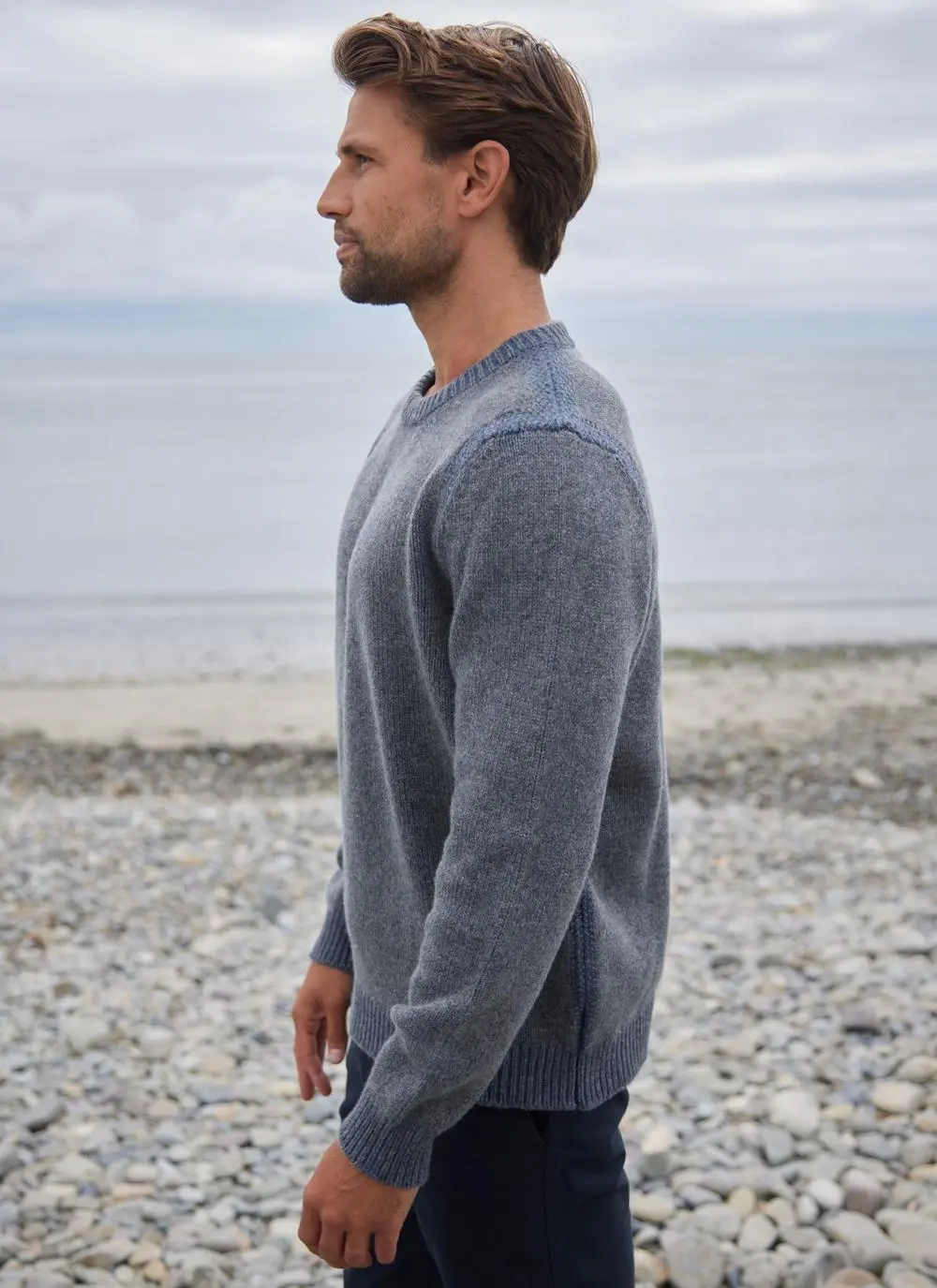 Fisherman Lambswool Crew Neck with Contrast Stitch
