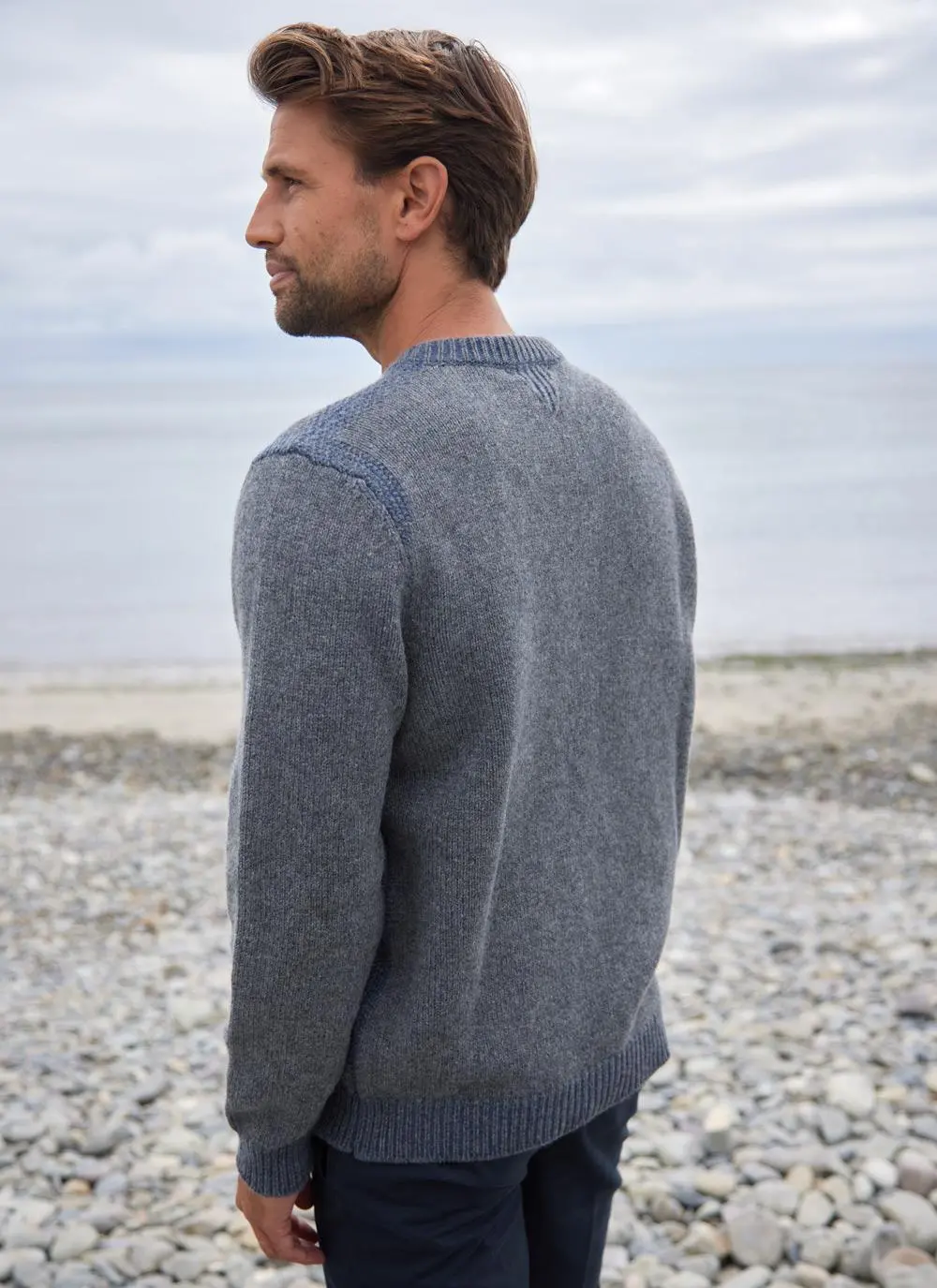 Fisherman Lambswool Crew Neck with Contrast Stitch