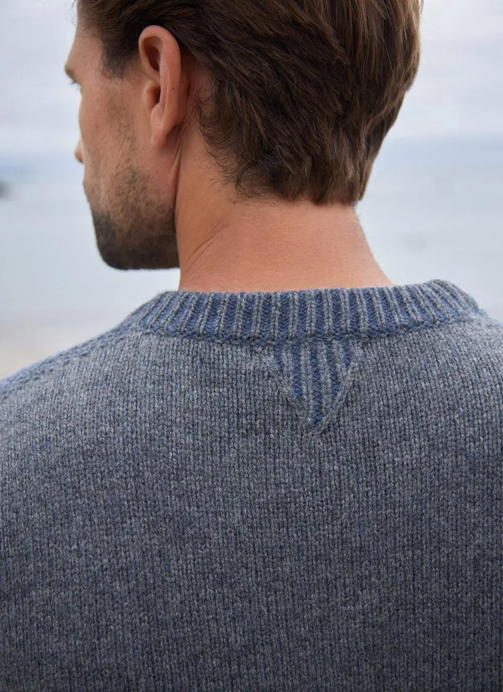 Fisherman Lambswool Crew Neck with Contrast Stitch