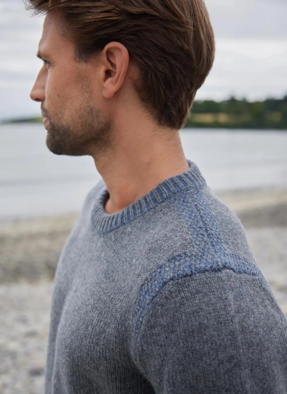 Fisherman Lambswool Crew Neck with Contrast Stitch