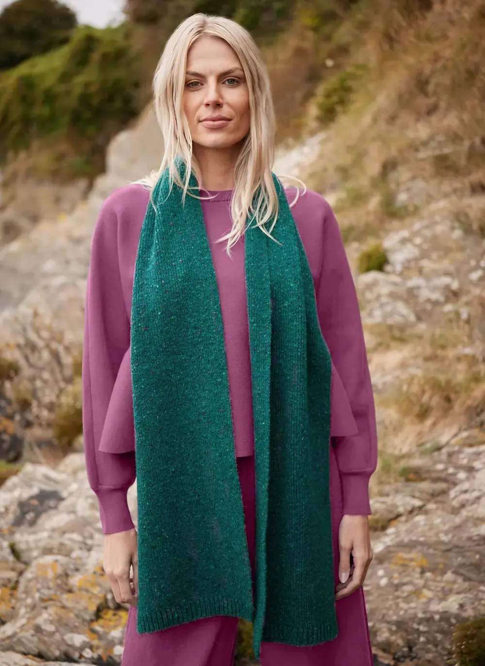 Donegal Fleck Ribbed Scarf in Jade