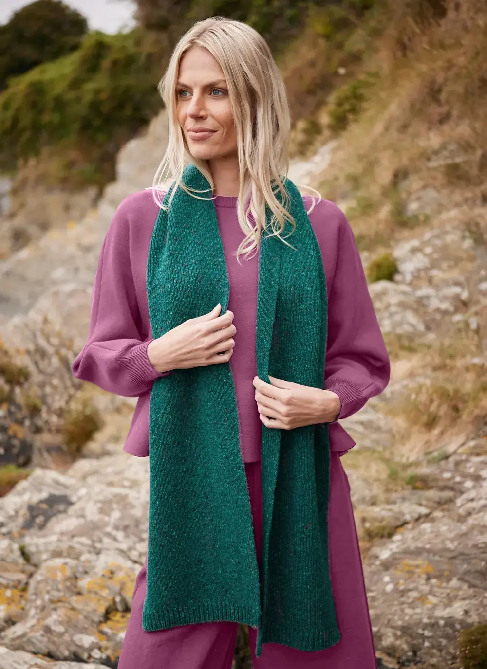 Donegal Fleck Ribbed Scarf in Jade