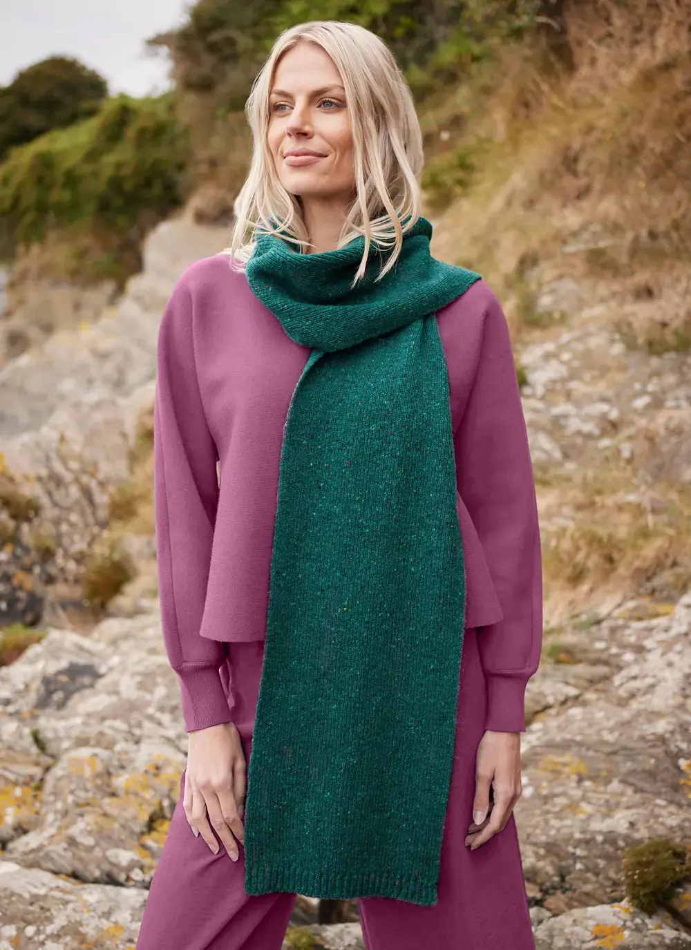 Donegal Fleck Ribbed Scarf in Jade