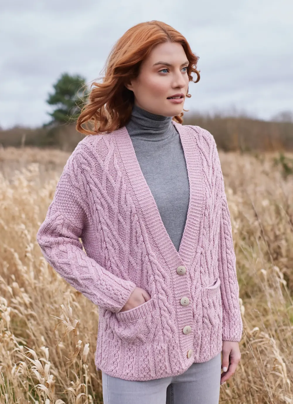 Supersoft Aran Trellis Boxy Cardigan