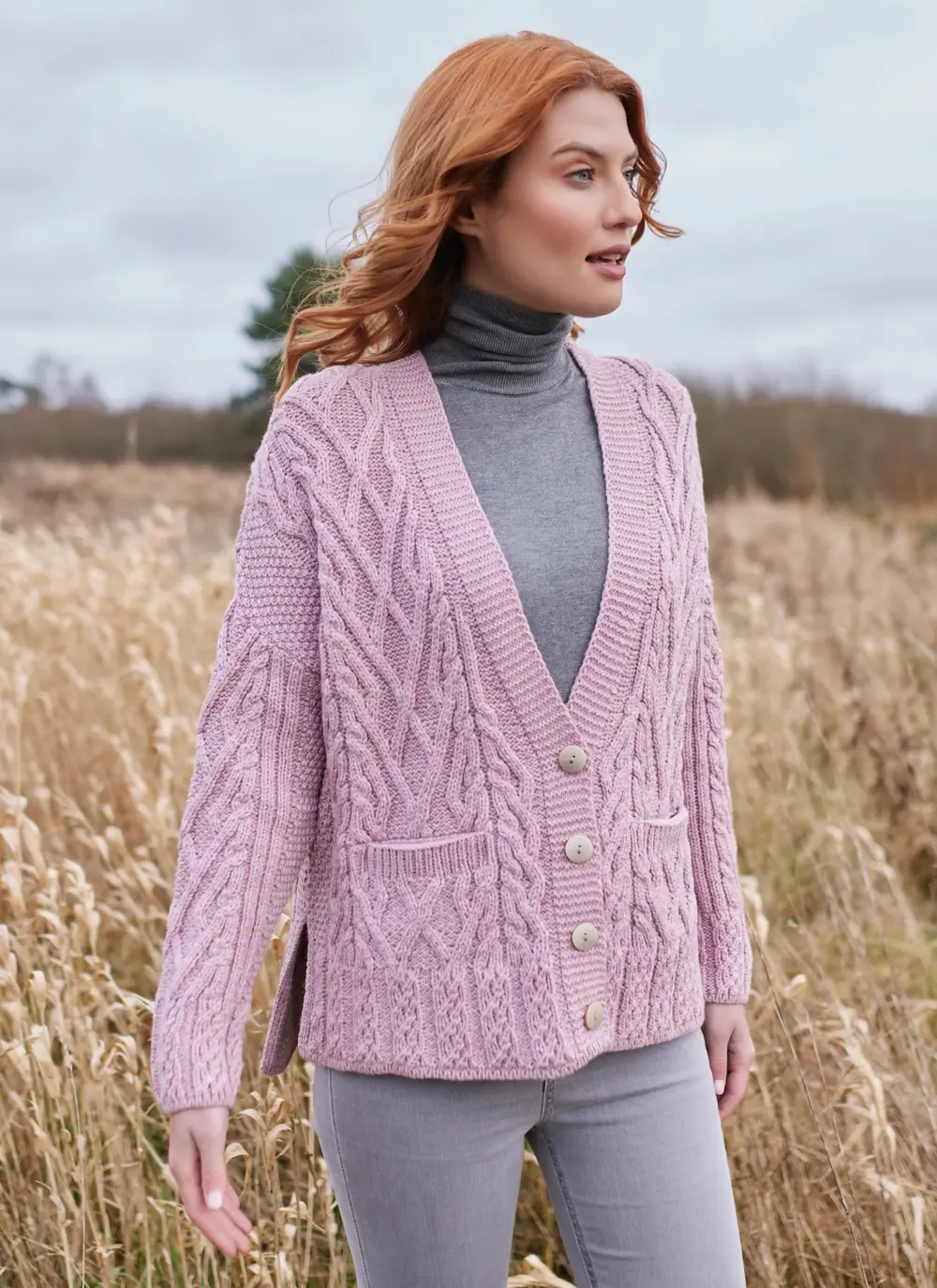 Supersoft Aran Trellis Boxy Cardigan