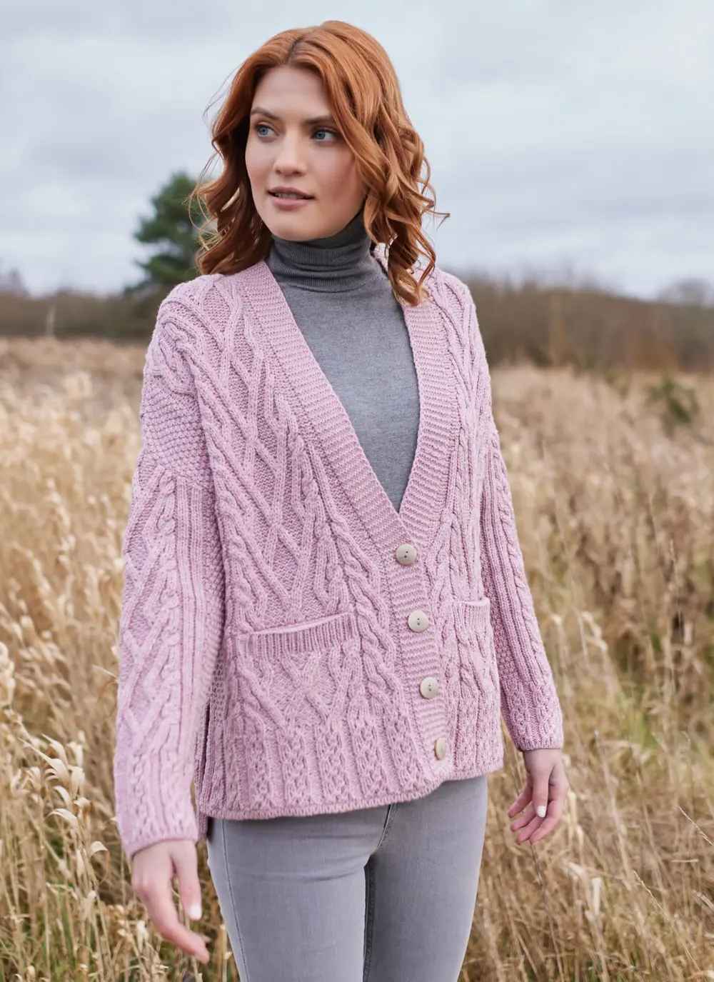 Supersoft Aran Trellis Boxy Cardigan