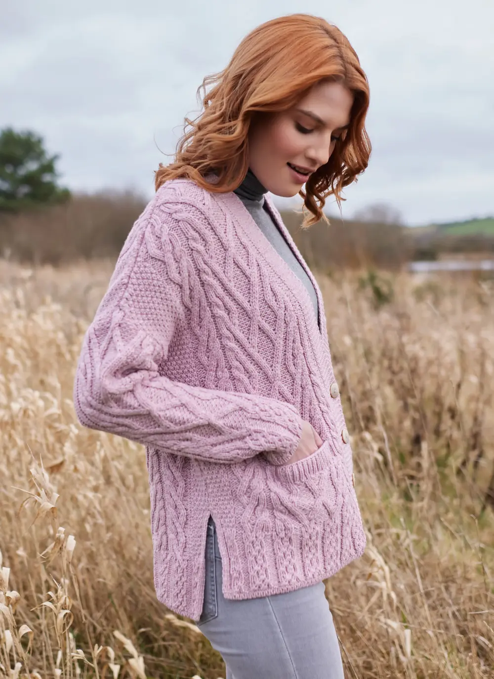 Supersoft Aran Trellis Boxy Cardigan