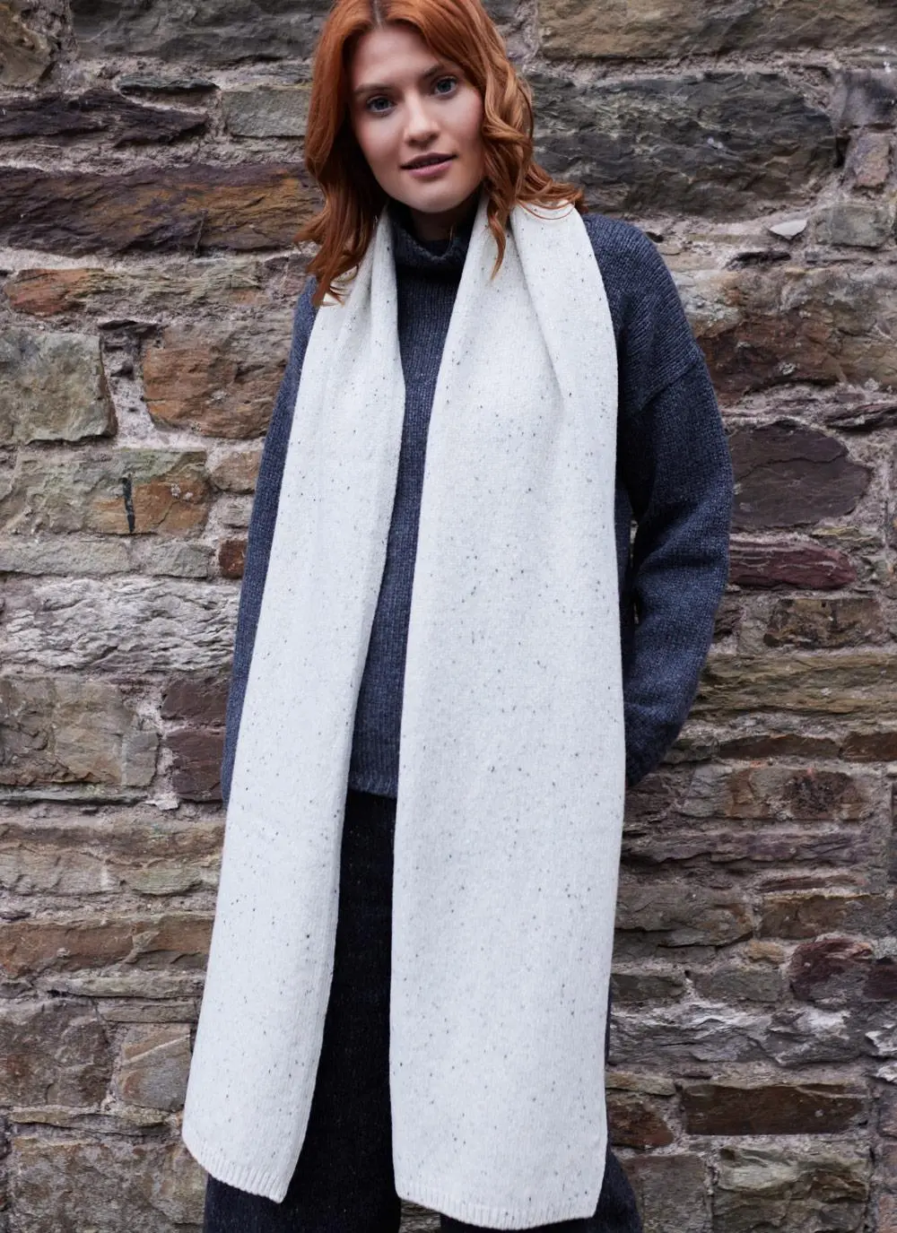 Wool Cashmere Long Jersey Stitch Scarf