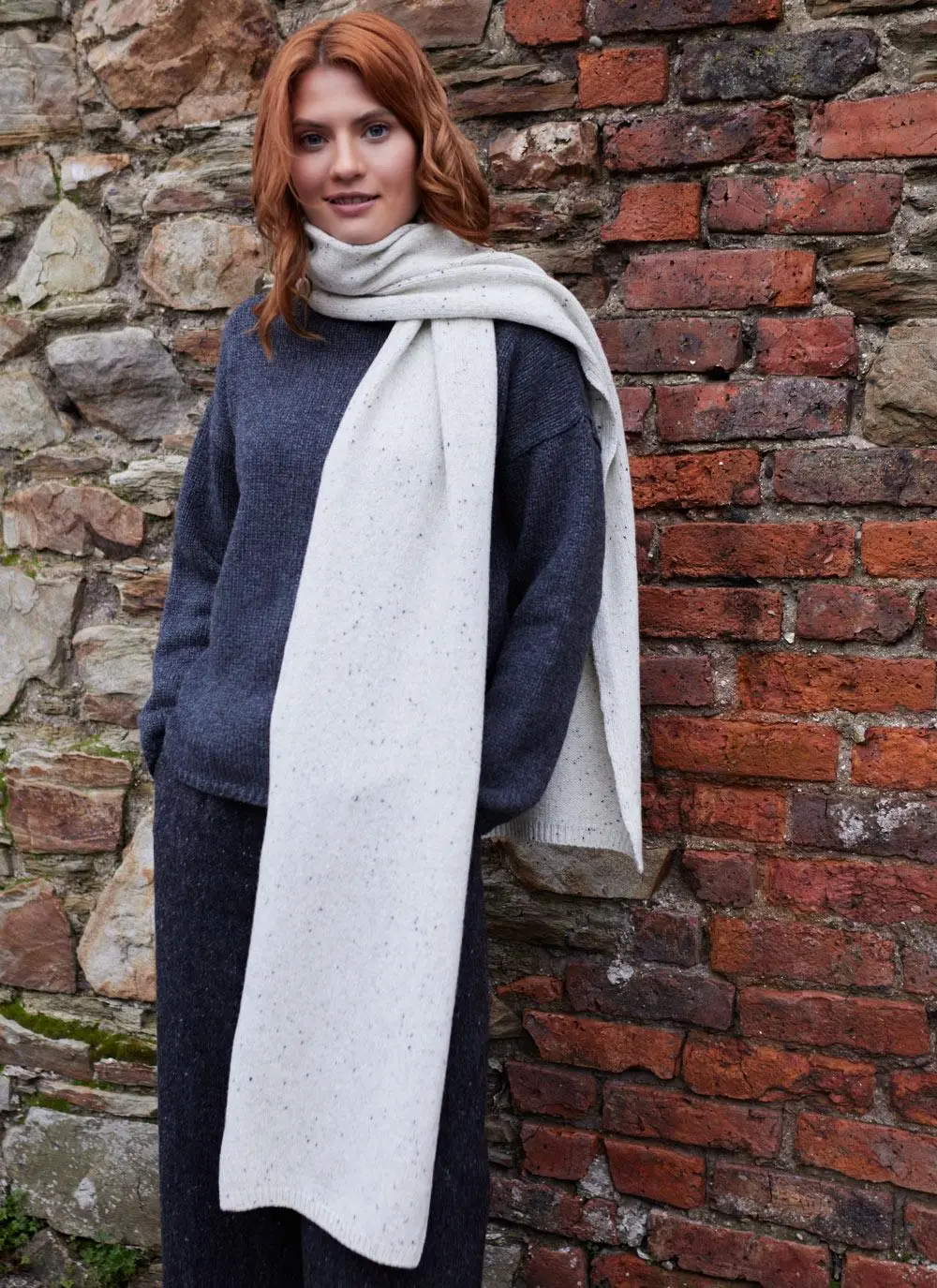 Wool Cashmere Long Jersey Stitch Scarf
