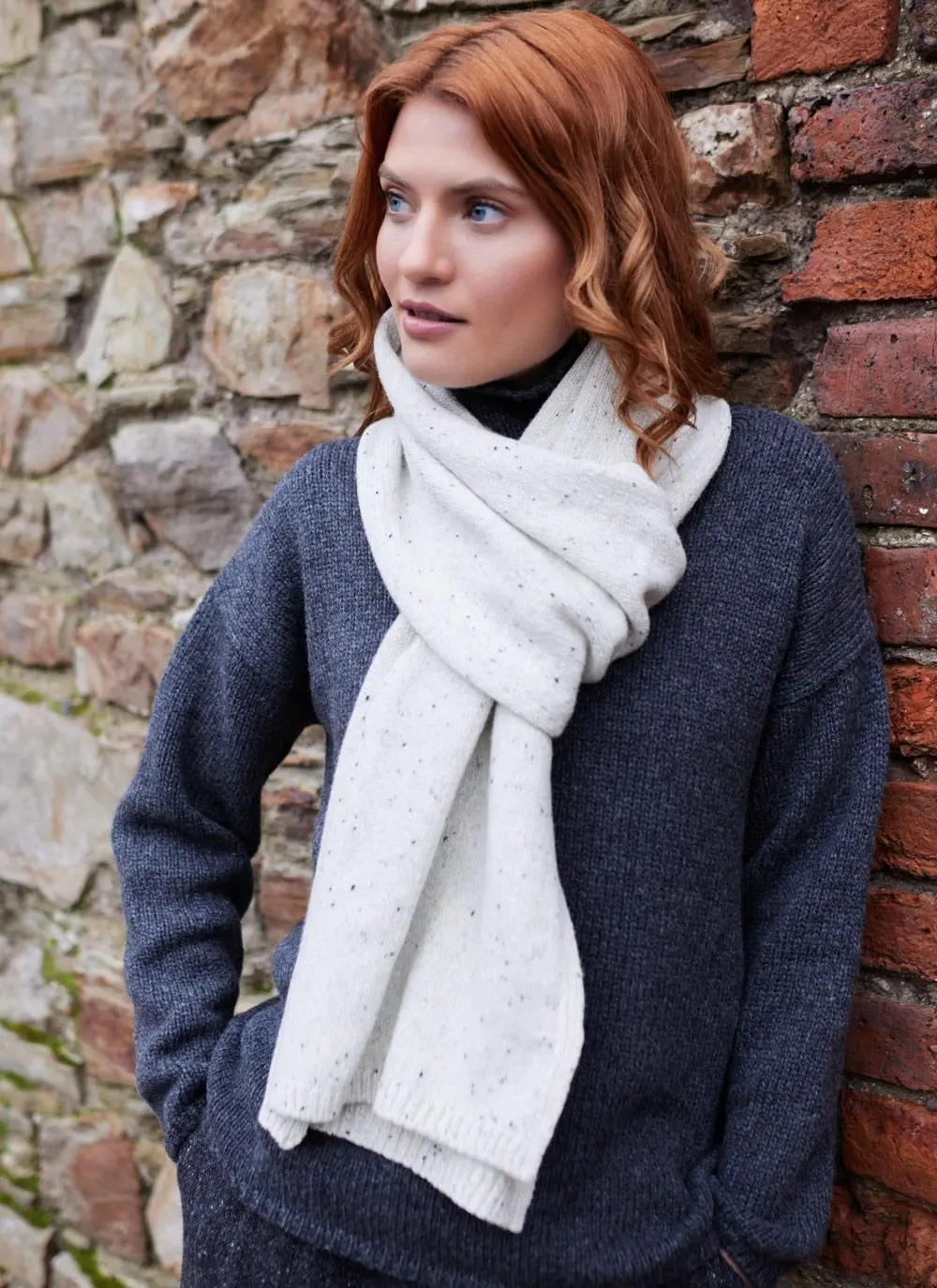 Wool Cashmere Long Jersey Stitch Scarf