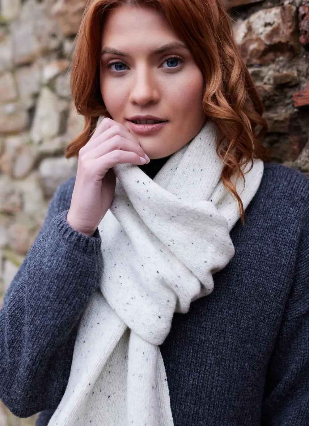 Wool Cashmere Long Jersey Stitch Scarf