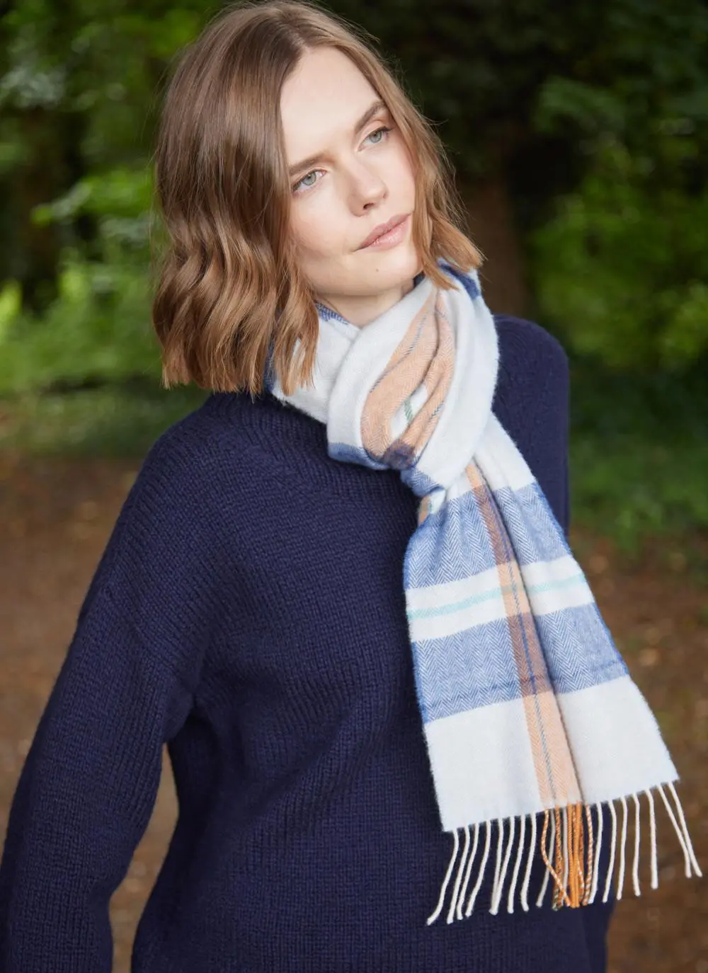 Extra Fine Merino Wool Fringed Check Scarf