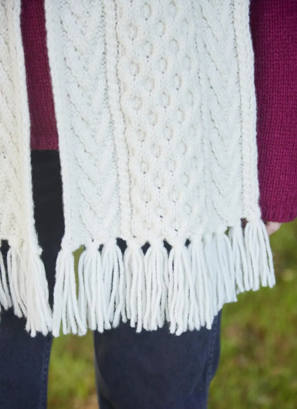 Fringed Cable Hand-knit Scarf