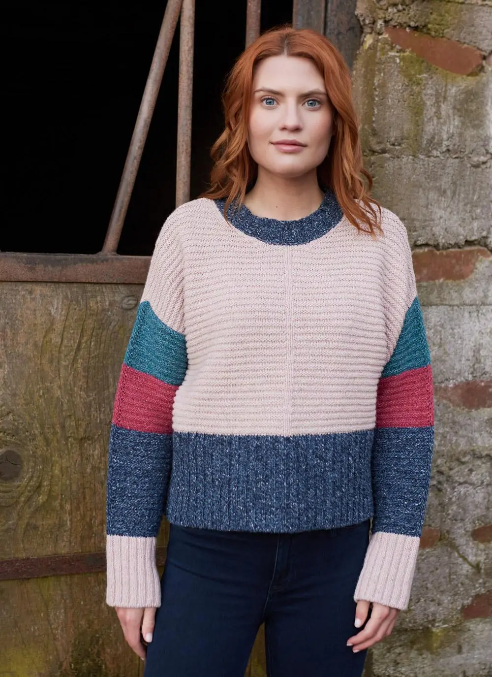 Damson Contrast Cashmere Ribbed Sweater in Opel | Blarney