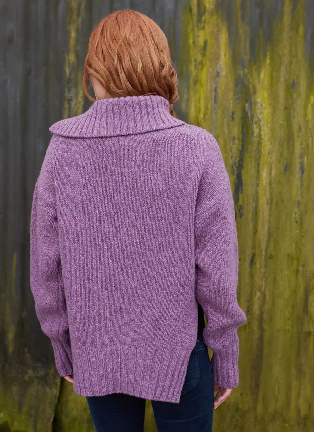 Wilde Cashmere Blend Asymmetrical Collar Sweater in Orchid Purple | Blarney