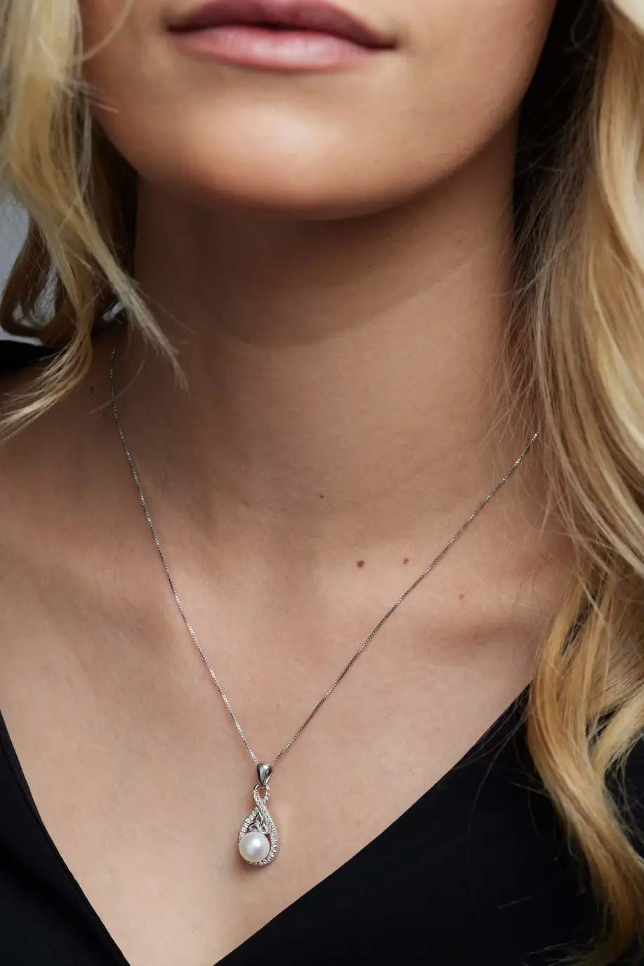 Sterling Silver Pearl & Crystal Trinity Knot Pendant