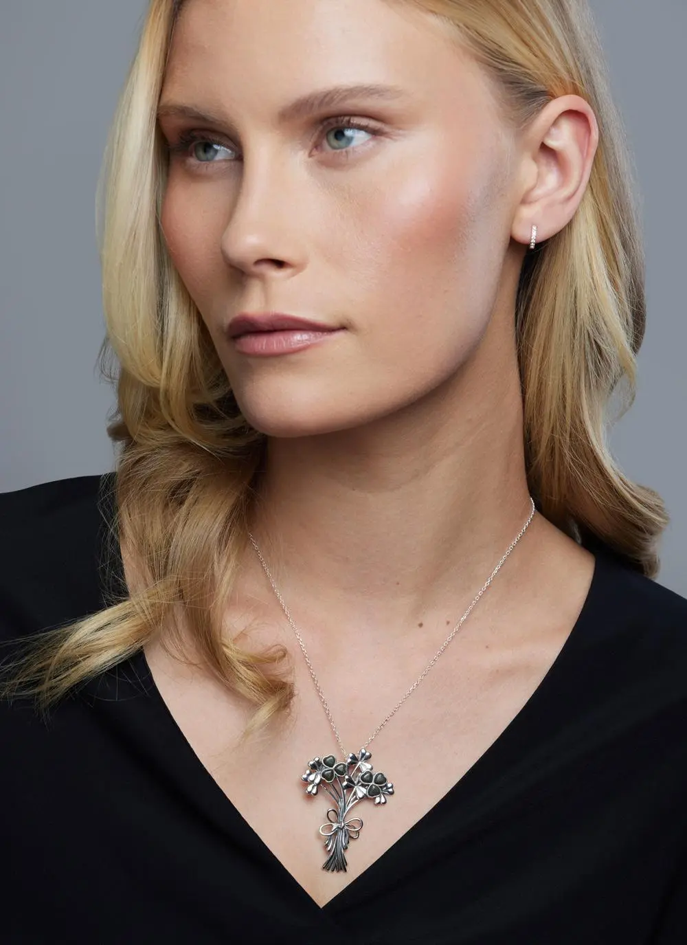 Sterling Silver Connemara Marble Shamrock Bouquet Pendant