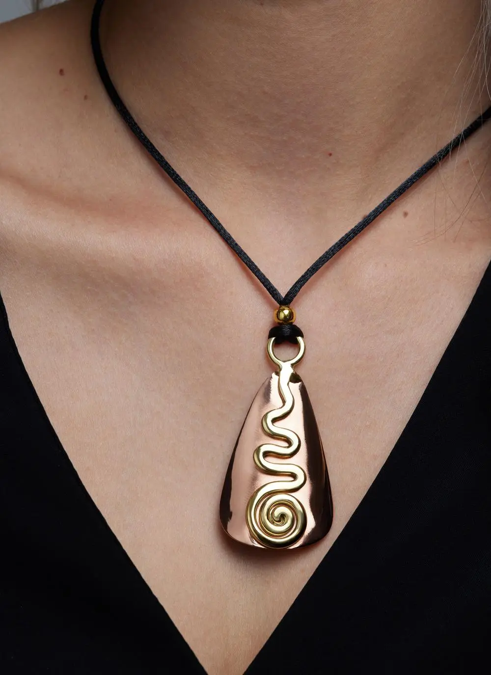 Two Tone Copper Bell-Shape Celtic Spiral Pendant