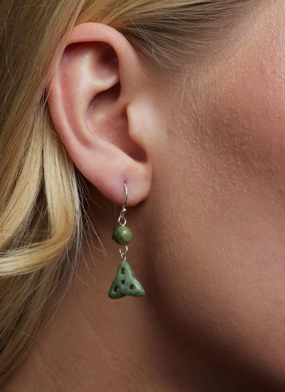 Connemara Marble Carved Trinity Knot Earrings