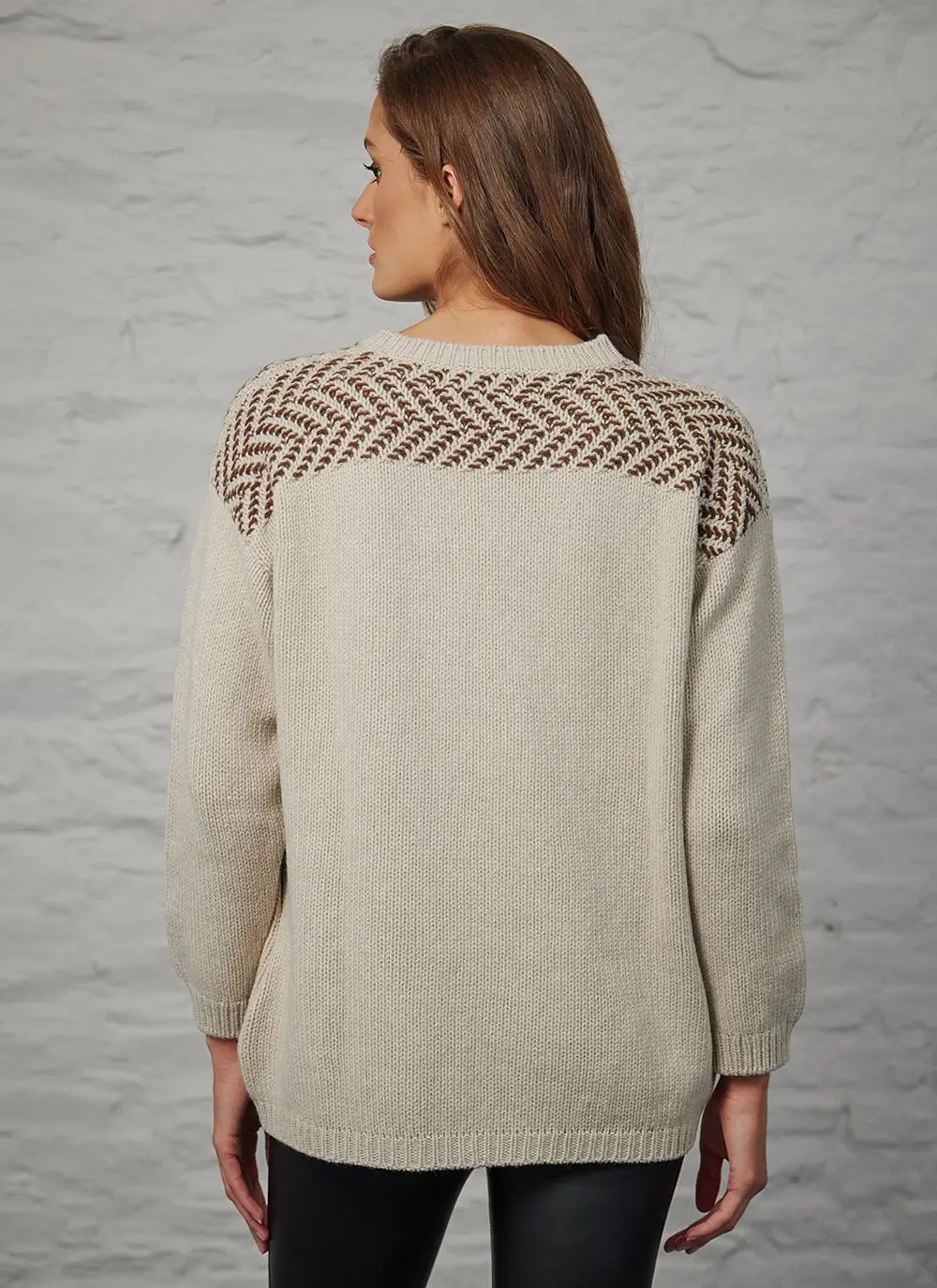 Fisherman Boat Neck Herringbone Stitch Sweater