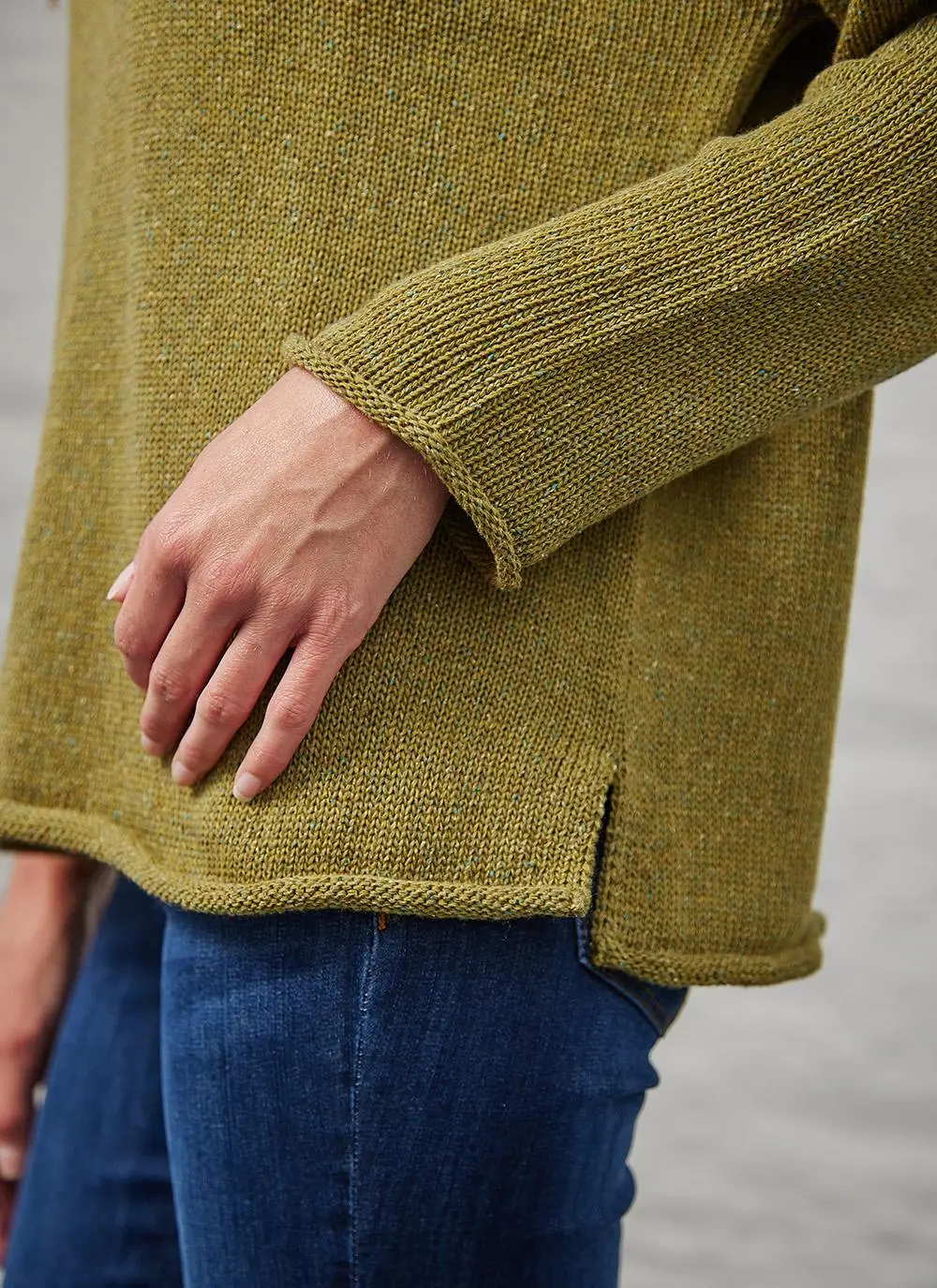 Donegal Tweed Turtle Neck Sweater with Rolled Hems