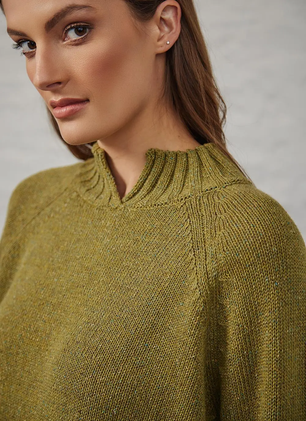 Donegal Tweed Turtle Neck Sweater with Rolled Hems